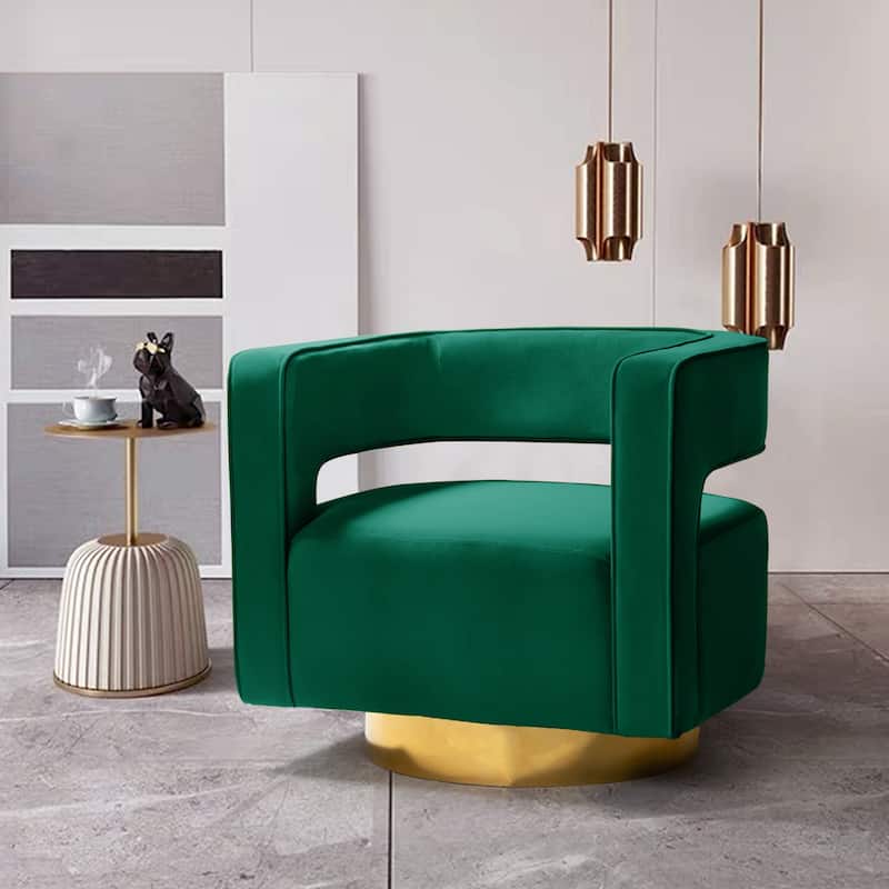 Carisa Modern Upholstered Swivel Open-Back Barrel Chair with Golden Base by HULALA HOME
