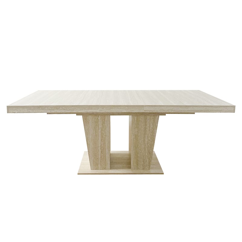 Extendable Dining Table Meeting Table, Wood Kitchen Table for 6-10, Large Office Table with Veined Travertine Pattern