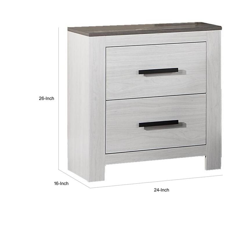 White/Black 2 Drawer 16 in. W Nightstand with Sturdy Hardware and Ample Storage