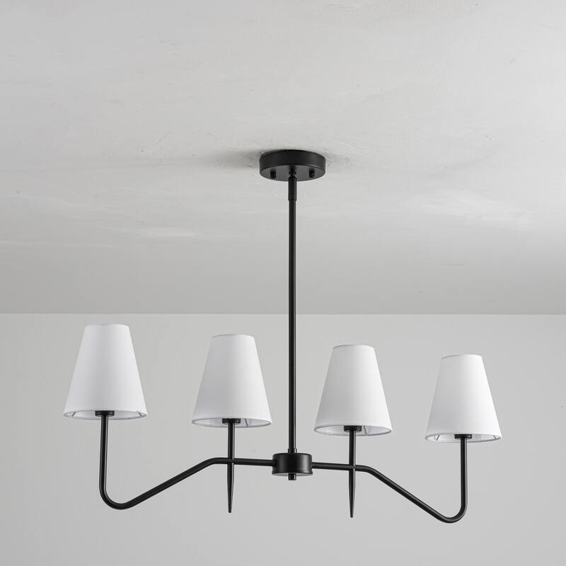 32.3" 4-Light Mid-Century Modern Gold/Black with Fabric White Cone Shades Kitchen Island Pendant Light