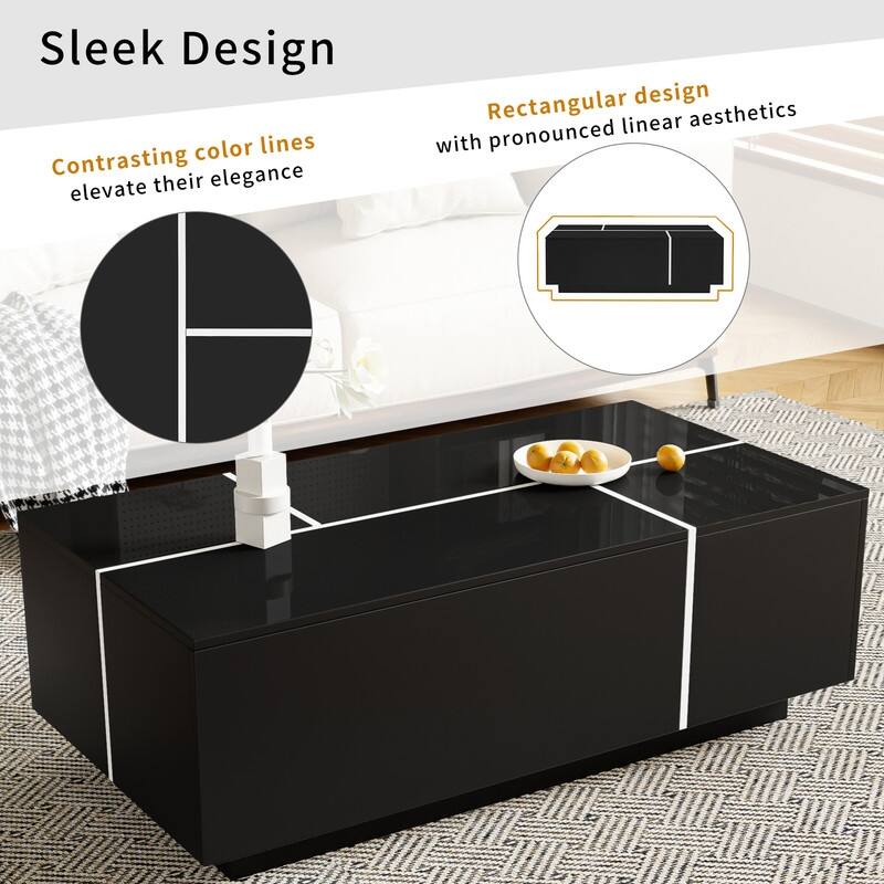 47.2''-72.7'' Extendable Coffee Table, Multi-Functional Coffee Table with High-Gloss Finish