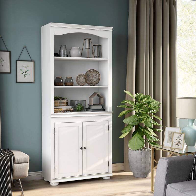 Omni Transitional 3-Shelf Wood Bookcase with Cabinet by Furniture of America