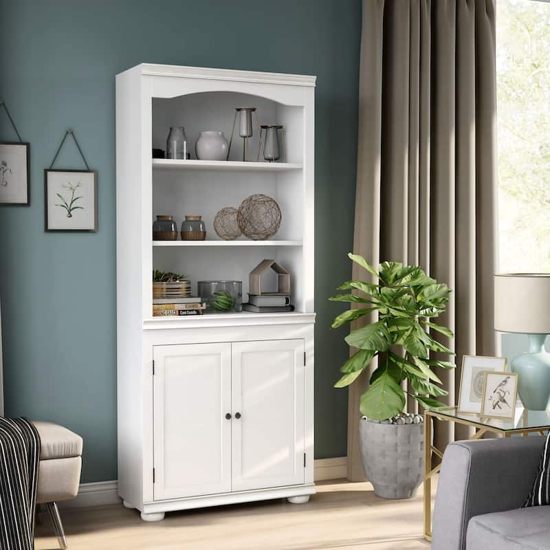 Omni Transitional 3-Shelf Wood Bookcase with Cabinet by Furniture of America - Luminous White