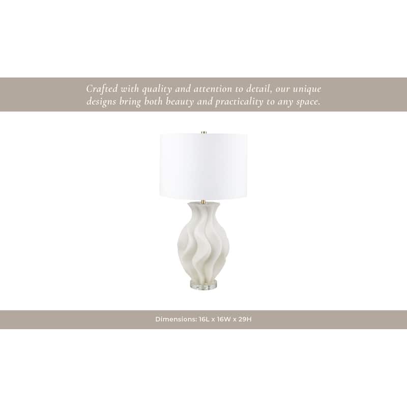 Stone Quartz Table Lamp Wavy Textured Base Fabric Shade - 29" White - 16" x 16" x 29"