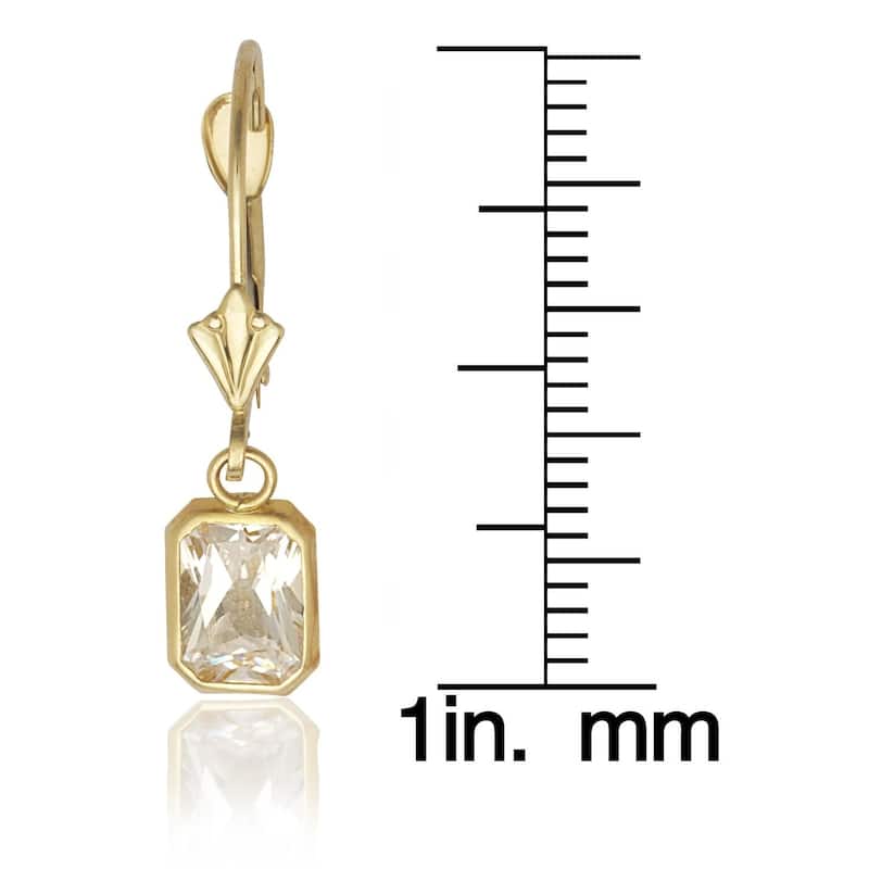 Curata 14k Yellow Gold Emerald-cut Cubic Zirconia Dangle Lever Back Earrings - White