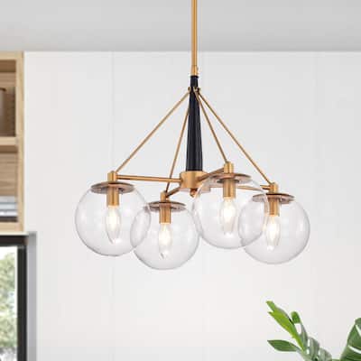 Black and Gold 4-Light Chandelier with Clear Glass Globe Shades