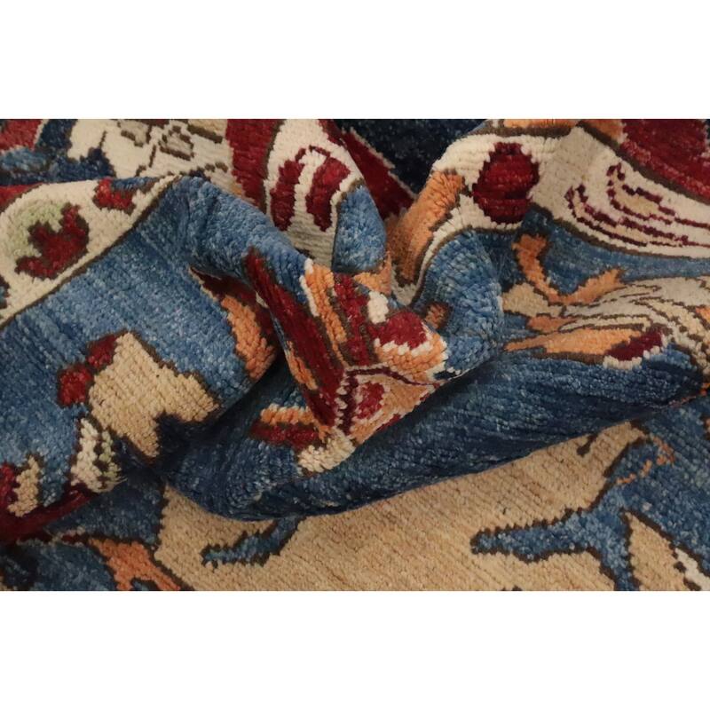 Hand Knotted Oriental 100% Wool Carpet Transitional Floral Navy Blue & Blues Oushak Area Rug - 9' 7'' X 8' 5''