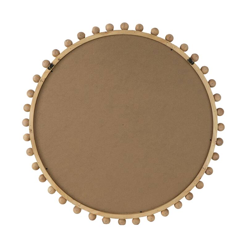 Wood Round Mirror with Beaded Frame