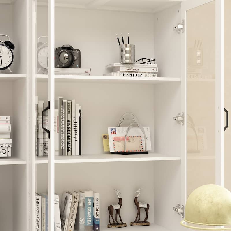 78.7" Large Combo Storage Cabinet Display Bookcase Glass Doors Pantry