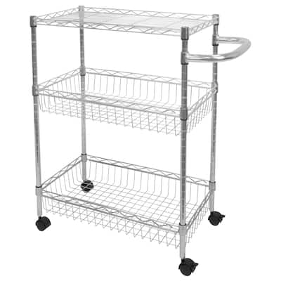 3-Tier Rolling Utility Cart, Silver|Silver