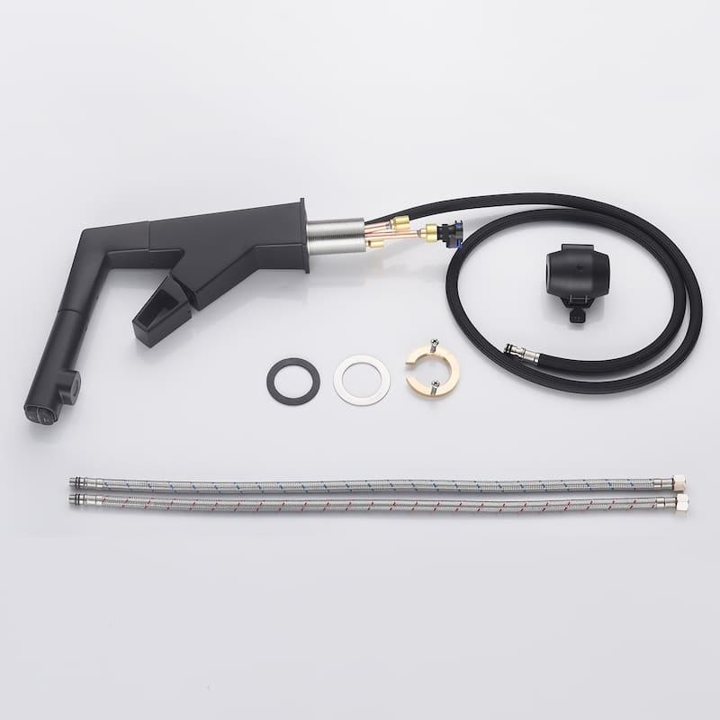 3-Way Swivel Bathroom Sink Pull Out Faucet Single Hole with Hand Spray in Black / Gold