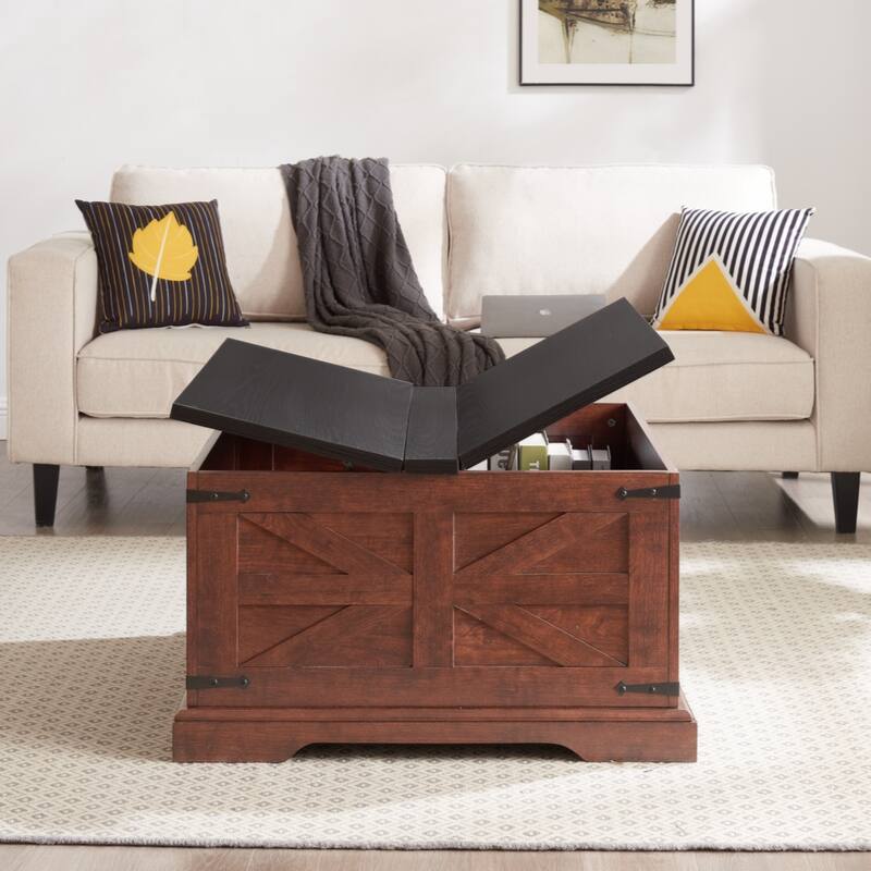 Square Wood Center Table with Large Hidden Storage Compartment for Living Room