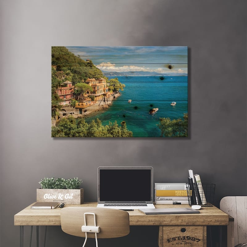 Baia Cannone Near Portofino, Liguria, Italy Print On Wood by Jan Becke - Multi-Color