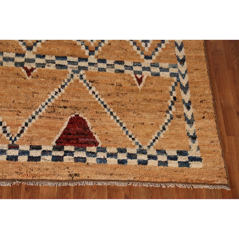 Geometric Tribal Moroccan Rug Hand-Knotted Multi-Color Wool Carpet - 6'9" x 9'7"