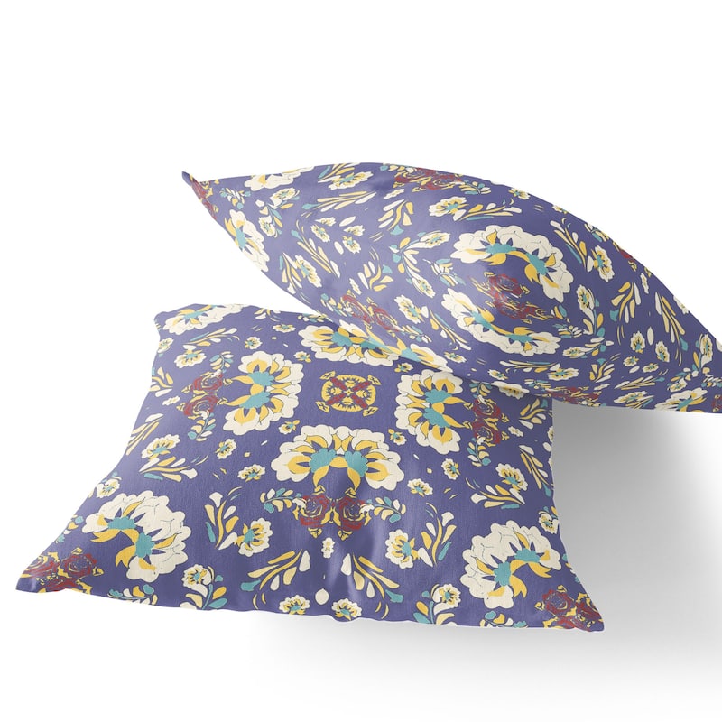 HomeRoots Set of Two 16" X 16" Purple and White Blown Seam Floral Indoor Outdoor Throw Pillow - 16.00' X '16.00' X '5.00