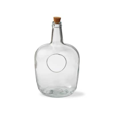 Clear Decorative Medium Size Demijohn Terrarium Glass Vase with Cork Top, 8.7 Diameter x 14.6 H inch.