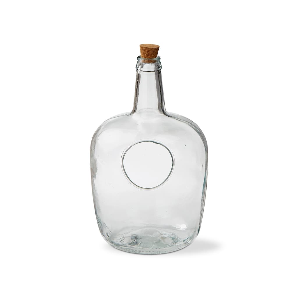 Clear Decorative Medium Size Demijohn Terrarium Glass Vase with Cork Top, 8.7 Diameter x 14.6 H inch.