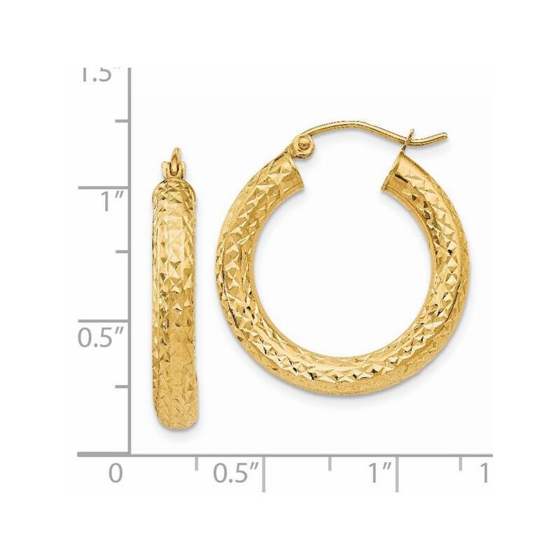Curata 14k Yellow Gold Sparkle Cut 25x4mm Round Hoop Earrings