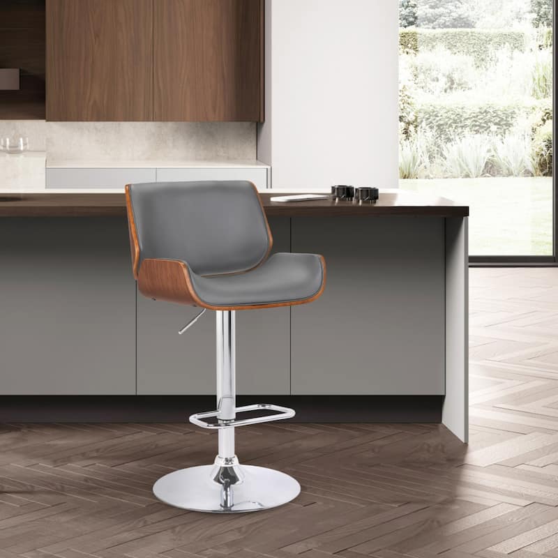 Grey Fabric Adjustable Height Bar Chair with Chrome Iron Frame and Footrest - 19” x 20” x 46” (D x W x H)