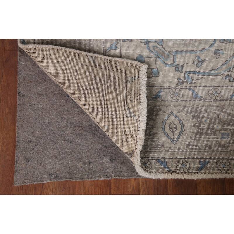 Beige Distressed Tabriz Persian Antique Area Rug Handmade Wool Carpet - 6'5" x 9'4"