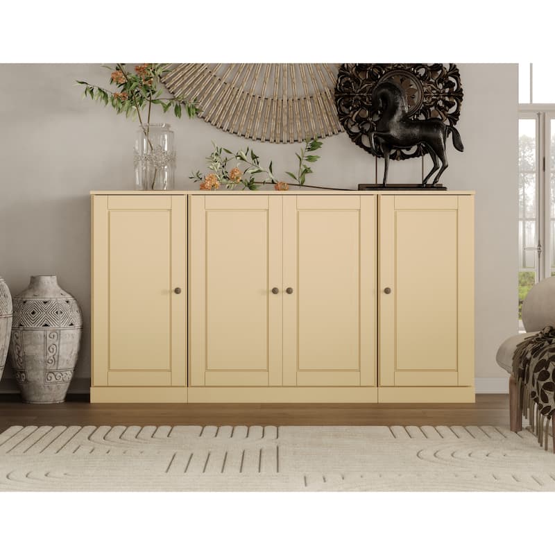 100% Solid Wood 65" Sideboard with Clear, Frosted Glass or Solid Wood Doors by Palace Imports - Yellow - Solid