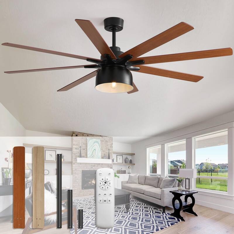 52/66-In Farmhouse Style Industrial Windmill Large Ceiling Fan with Light and Remote