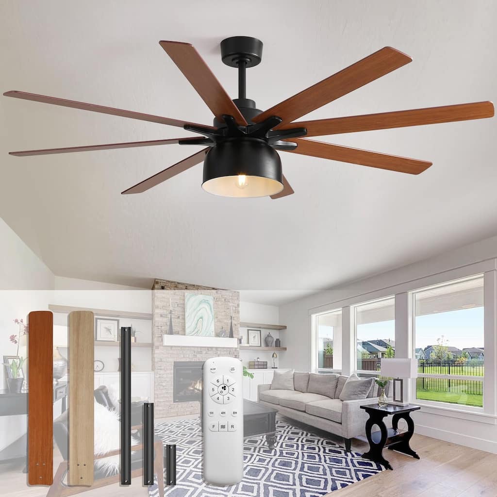52/66-In Farmhouse Style Industrial Windmill Large Ceiling Fan with Light and Remote
