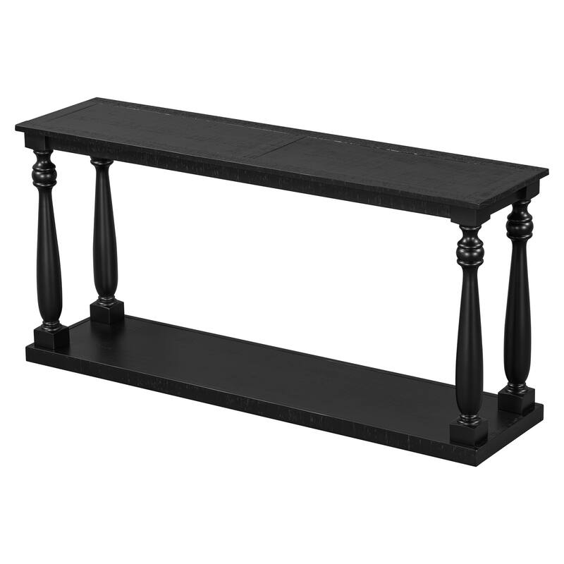 63''W Pine Wood Grain Console Table with Bottom Shelf and Four Vase Legs, Suitable for Entryway, Hallway, Living Room, Bedroom