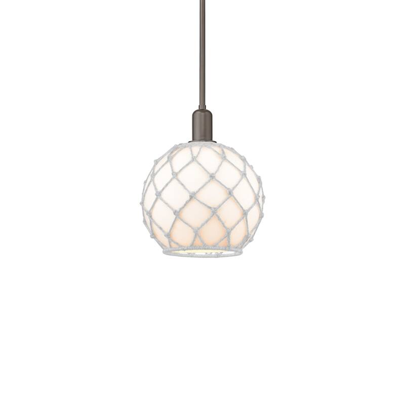 Innovations Lighting 716-1S-13-10 Farmhouse Rope Pendant Farmhouse - Oil Rubbed Bronze / White Glass with White Rope