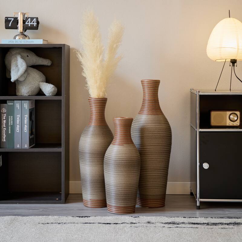 Desktop Vase, Brown Decorative Floor Vase, Classic and Neat Floor Vase, Home Decoration Flower Stand Set of 3 pieces