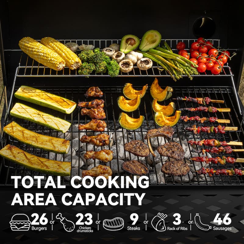 Royal Gourmet CC1830FC, Charcoal Grill with Smoker and Cover, black