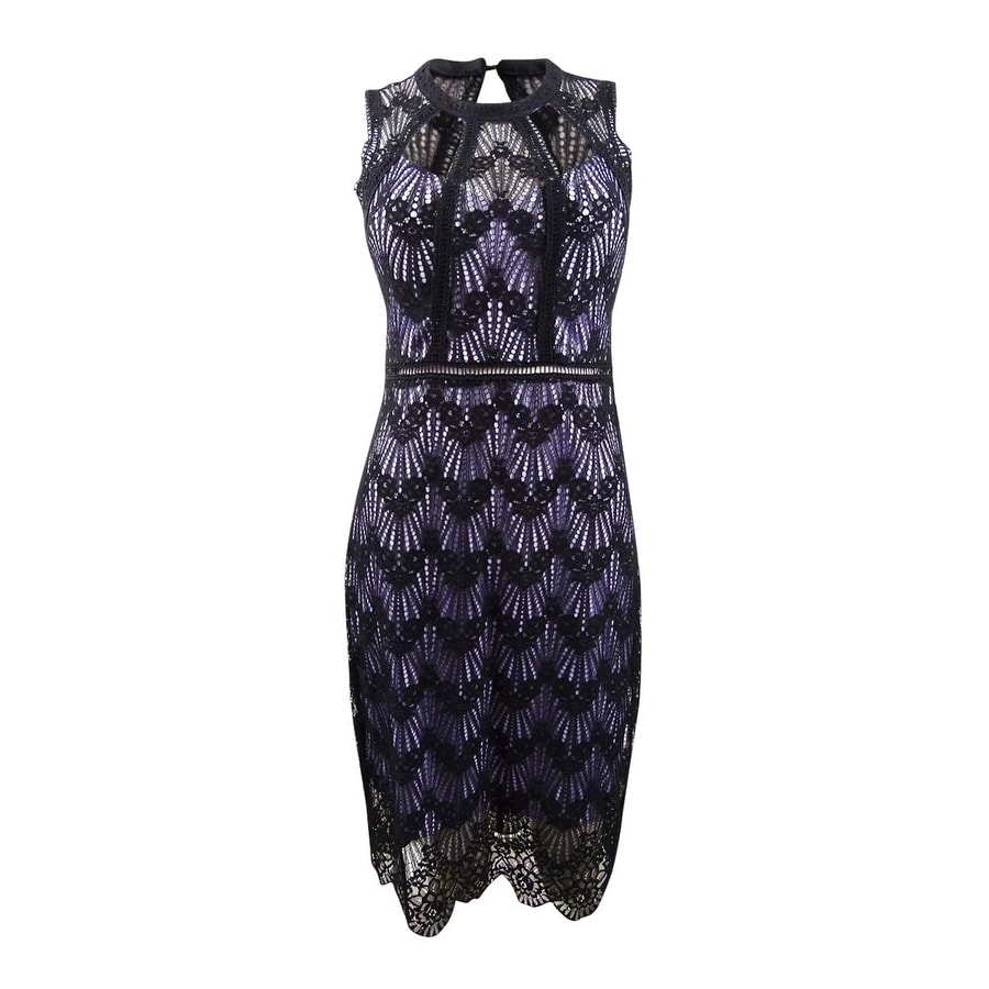 Shop Guess Women S Cutout Geo Floral Lace Dress Black Lavender