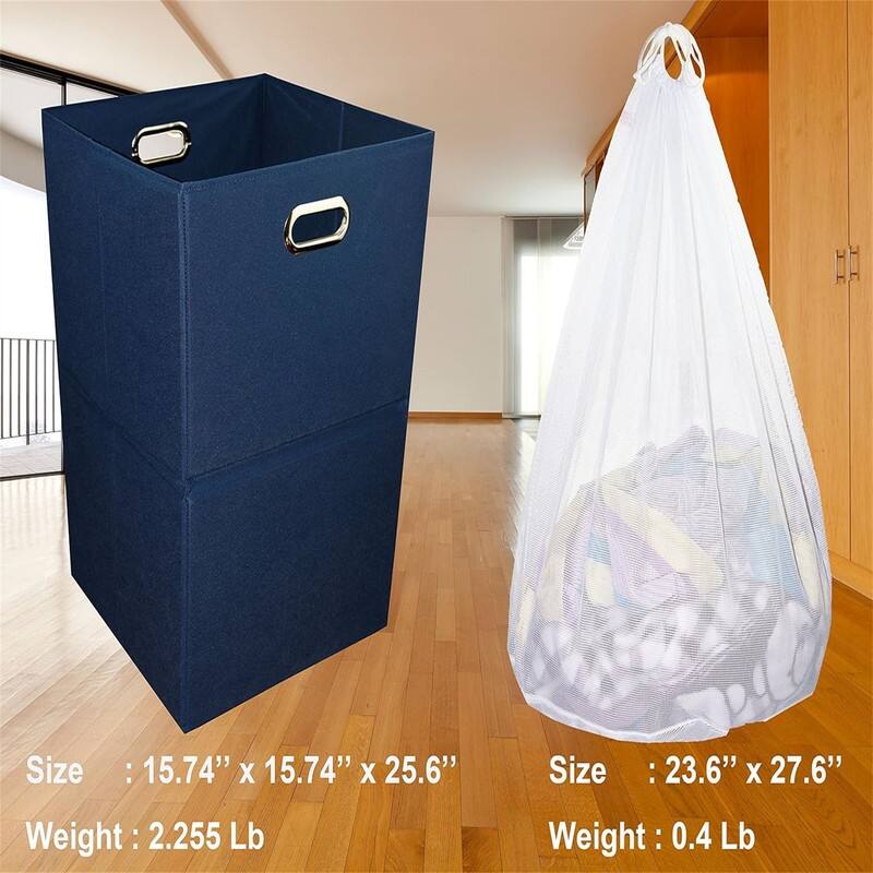 Large Laundry Hamper With Laundry Bag Premium Durable Fabric - 15.74"L x 15.74"W x 25.6"H