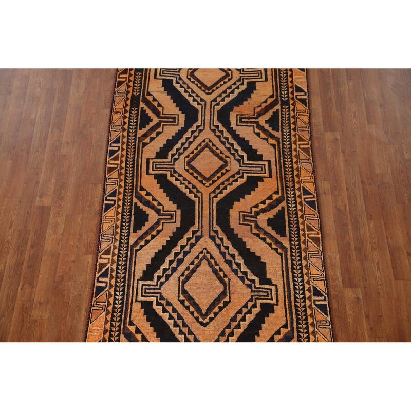 Qashqai Persian Vintage Runner Rug Hand-knotted Wool Carpet - 3'10"x 9'0"
