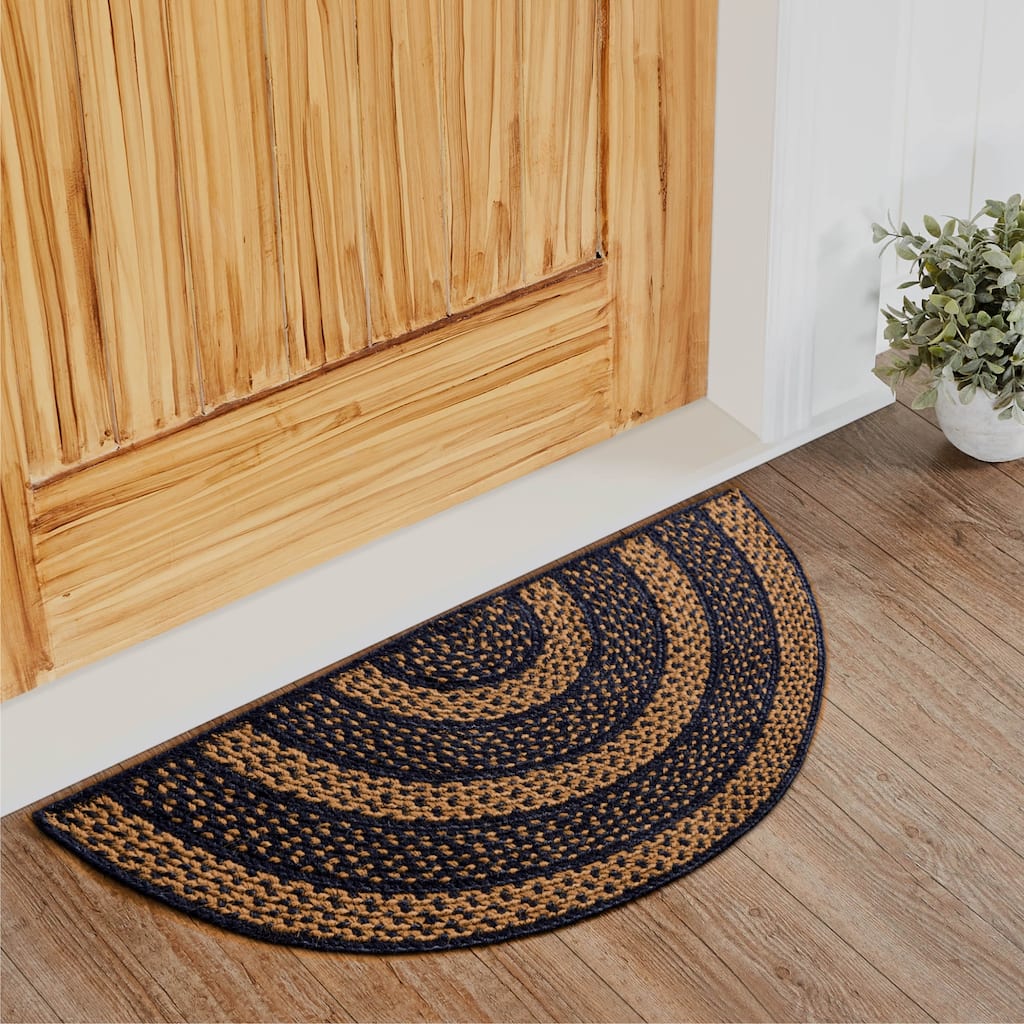Black & Tan Jute Rug Half Circle w/ Pad 16.5x33 - 2' x 3' Oval
