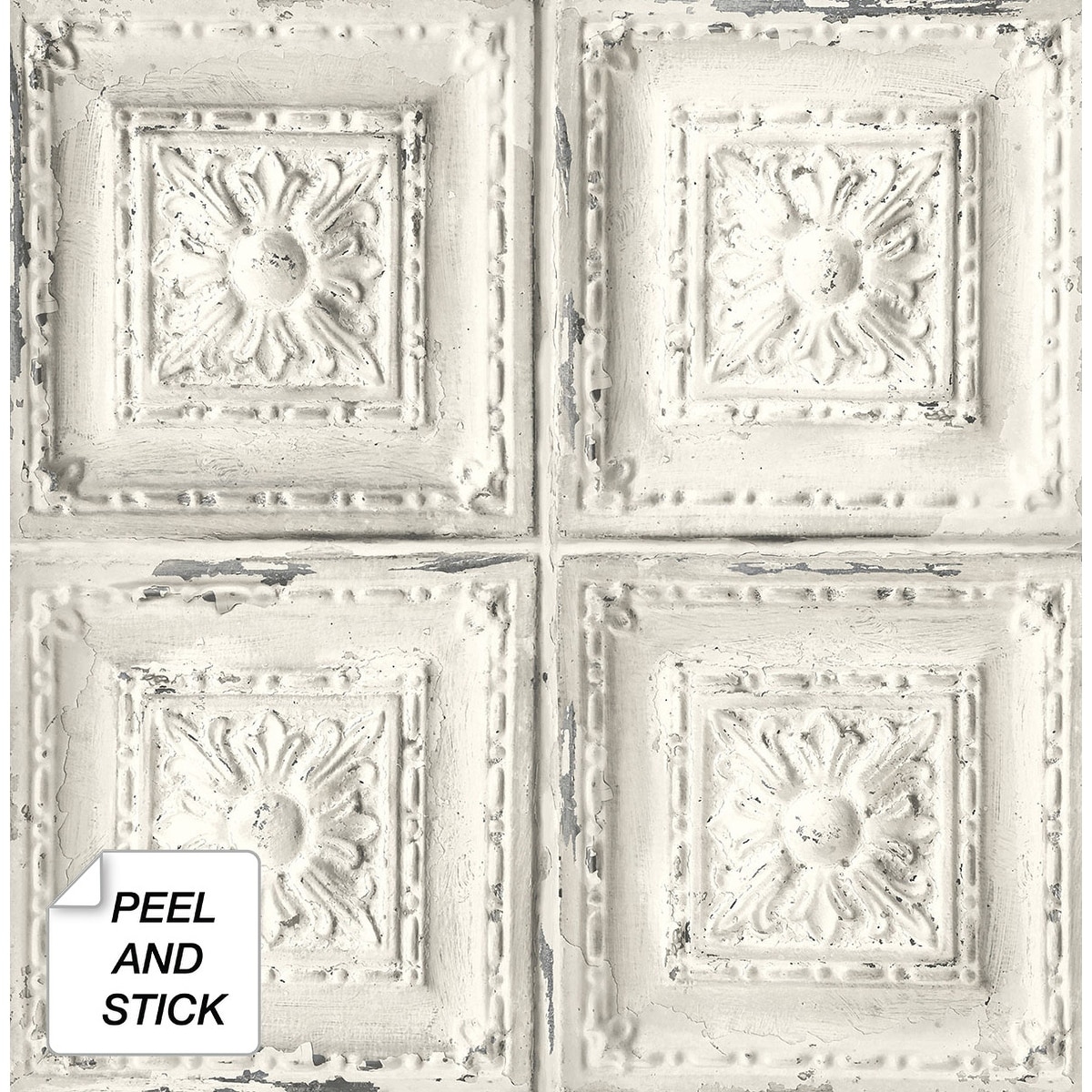 NextWall Distressed Tin Tile Peel and Stick Removable Wallpaper - 20.5 in. W x 18 ft. L