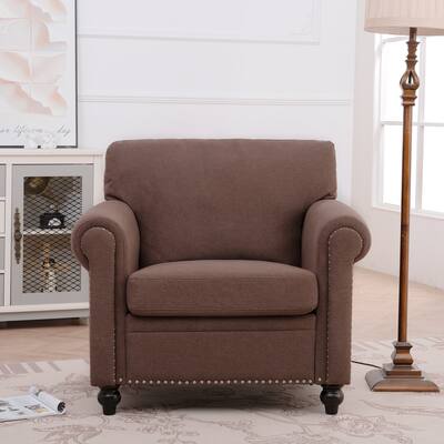 Brown 37.4" Accent Chair with Nailheads
