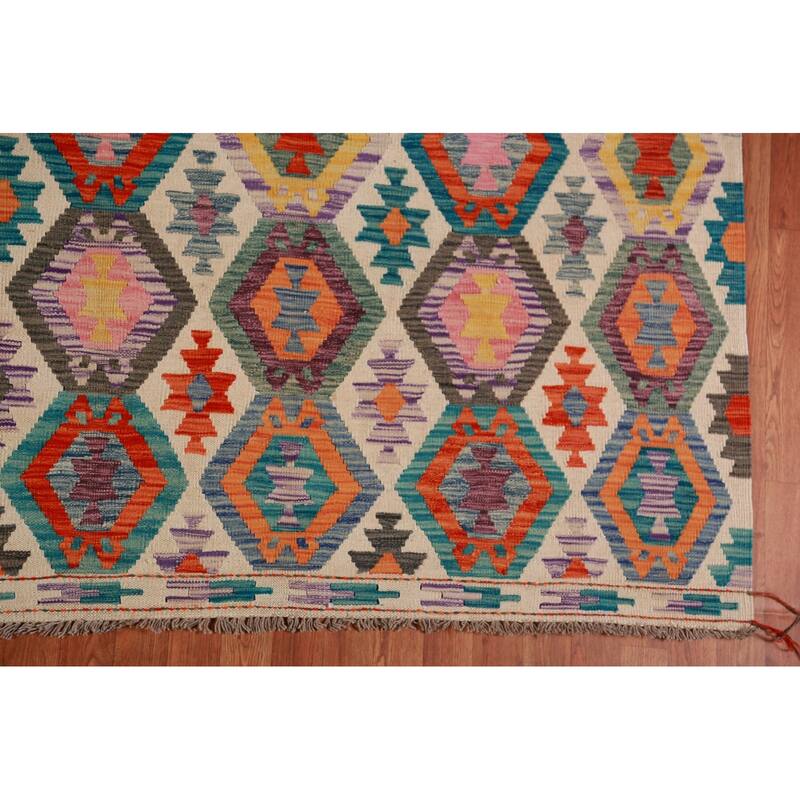 Geometric Kilim Oriental Large Rug Flatweave Bedroom Wool Carpet - 10'3"x 15'11"