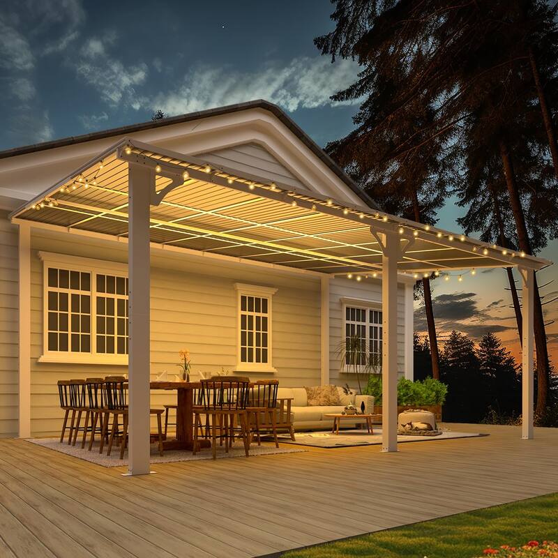 12x16ft Lean to Gazebo Hardtop Wall Mounted Gazebo