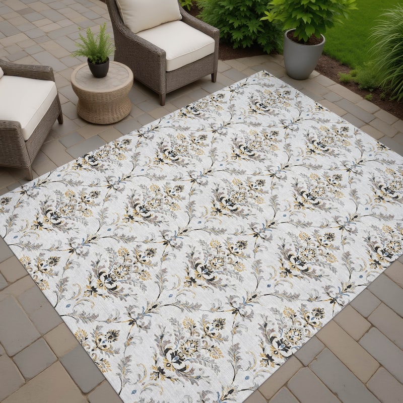 Machine Washable Indoor/ Outdoor Traditional Marrakesh Chantille Rug - Silver - 10' x 14'