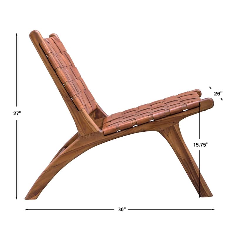 Woven Wooden Framed Leather Accent Chair - 30" - Brown