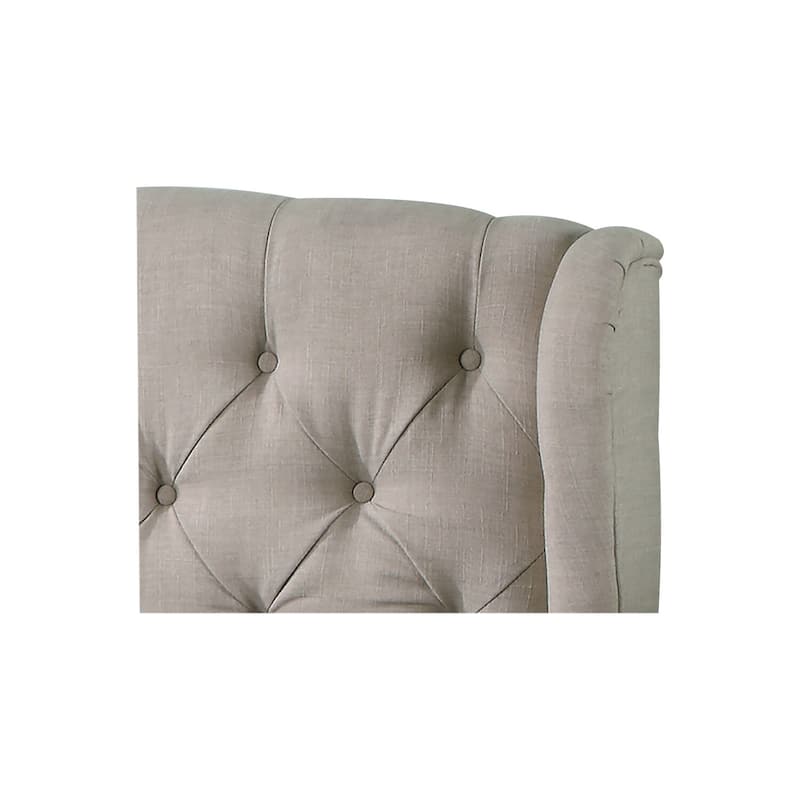 Linen Blend Platform Bed - Eastern King - Beige Tufted Design - No Box Spring Needed