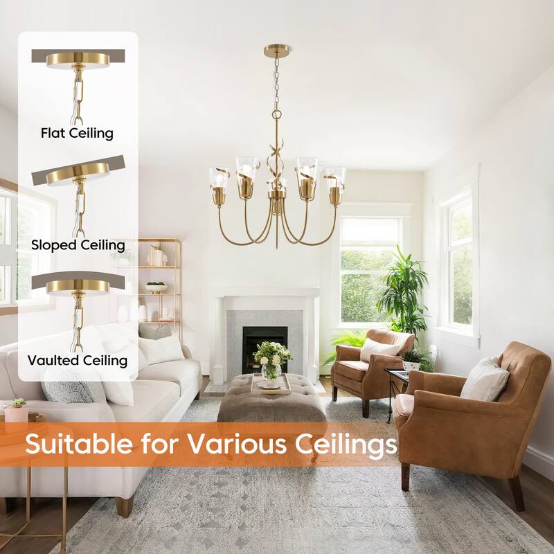 Parrot Uncle 26" Modern Gold 5-Light Dimmable Seeded Glass Chandelier