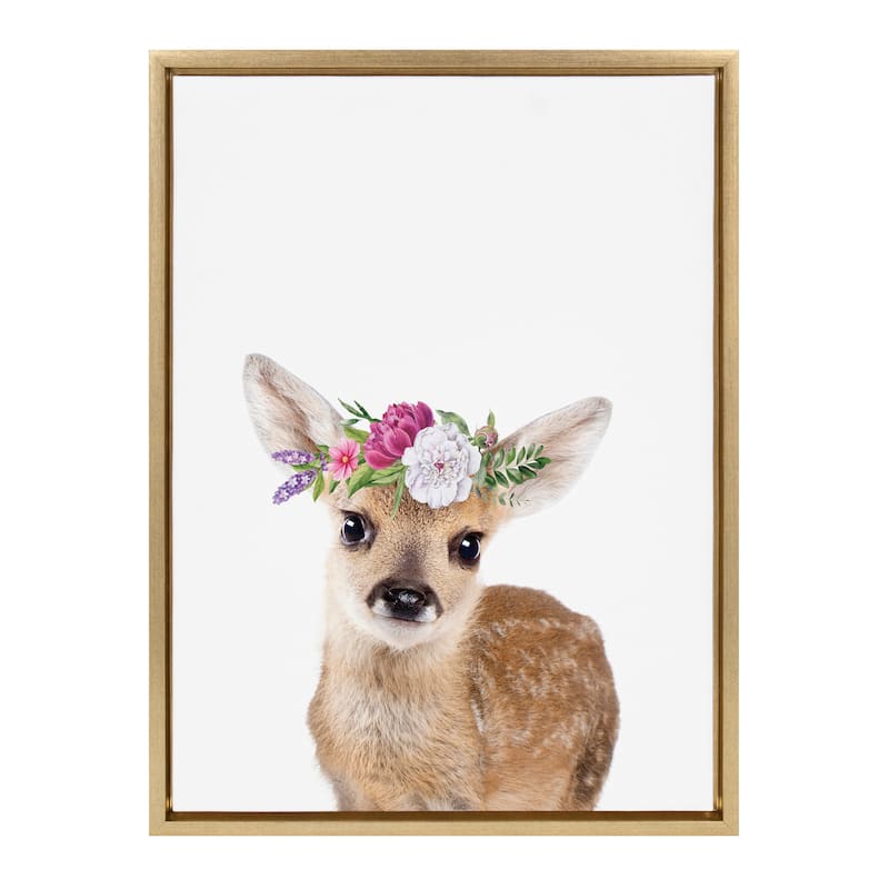 Kate and Laurel Sylvie Flower Crown Fawn Framed Canvas by Amy Peterson