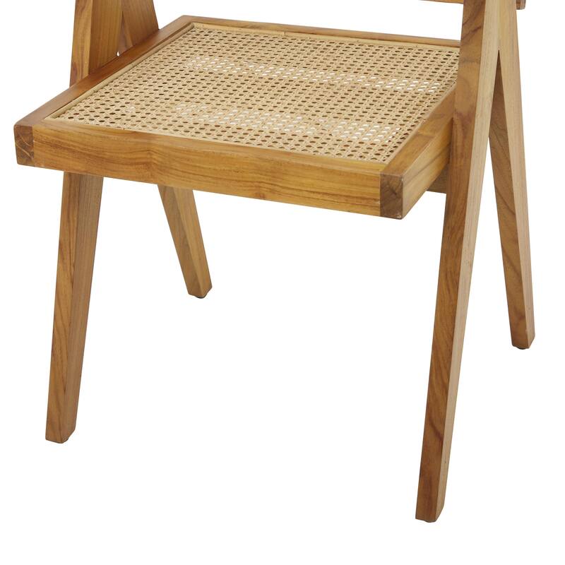 Teak Wood Handmade Accent Chair with Woven Cane Seat - Black or Brown - Roche River Decor