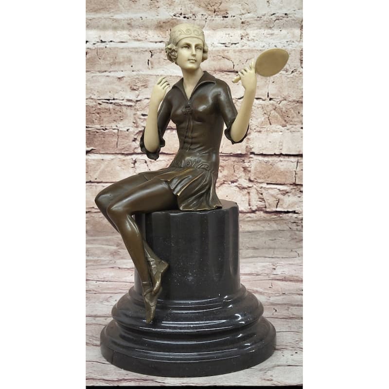 Art Deco 1920S Girl Model Actress Looking In Mirror Bronze Statue Sculpture 11 Inches X 6 Inches