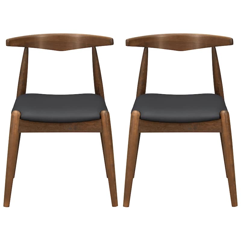Set of 2 Rubberwood Dining Chairs, Ergonomic Backrest & Faux Leather Upholstery