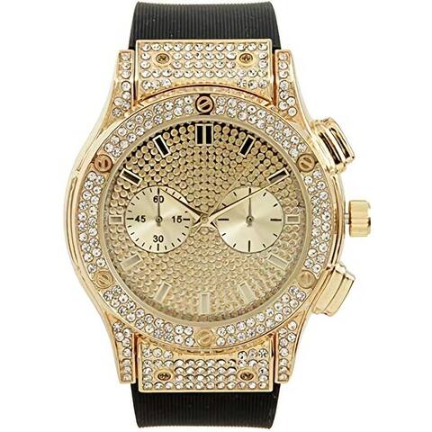 Big Bling Watch Inspired by Hip Hop - Mens Iced Out Timepiece - Faux Chrono Eyes - Diamond Rhinestones on Blast