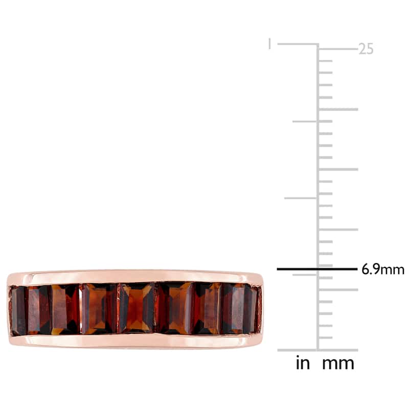 Miadora Rose Plated Sterling Silver Baguette-cut Garnet Semi-Eternity Anniversary Band Ring