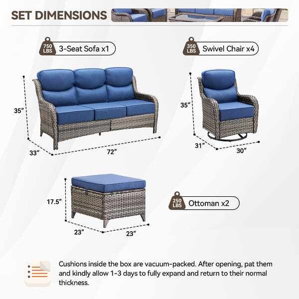 dimension image slide 31 of 36, Outdoor Sofa with 6-Inch Thick Cushions Furniture for Porch